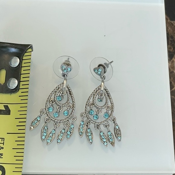 Silver Toned Blue Crystal Chandelier Earrings - Picture 3 of 5